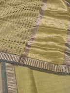 Maheshwari Silk Zari Suit Set Greenish Yellow – Fabric Close-Up