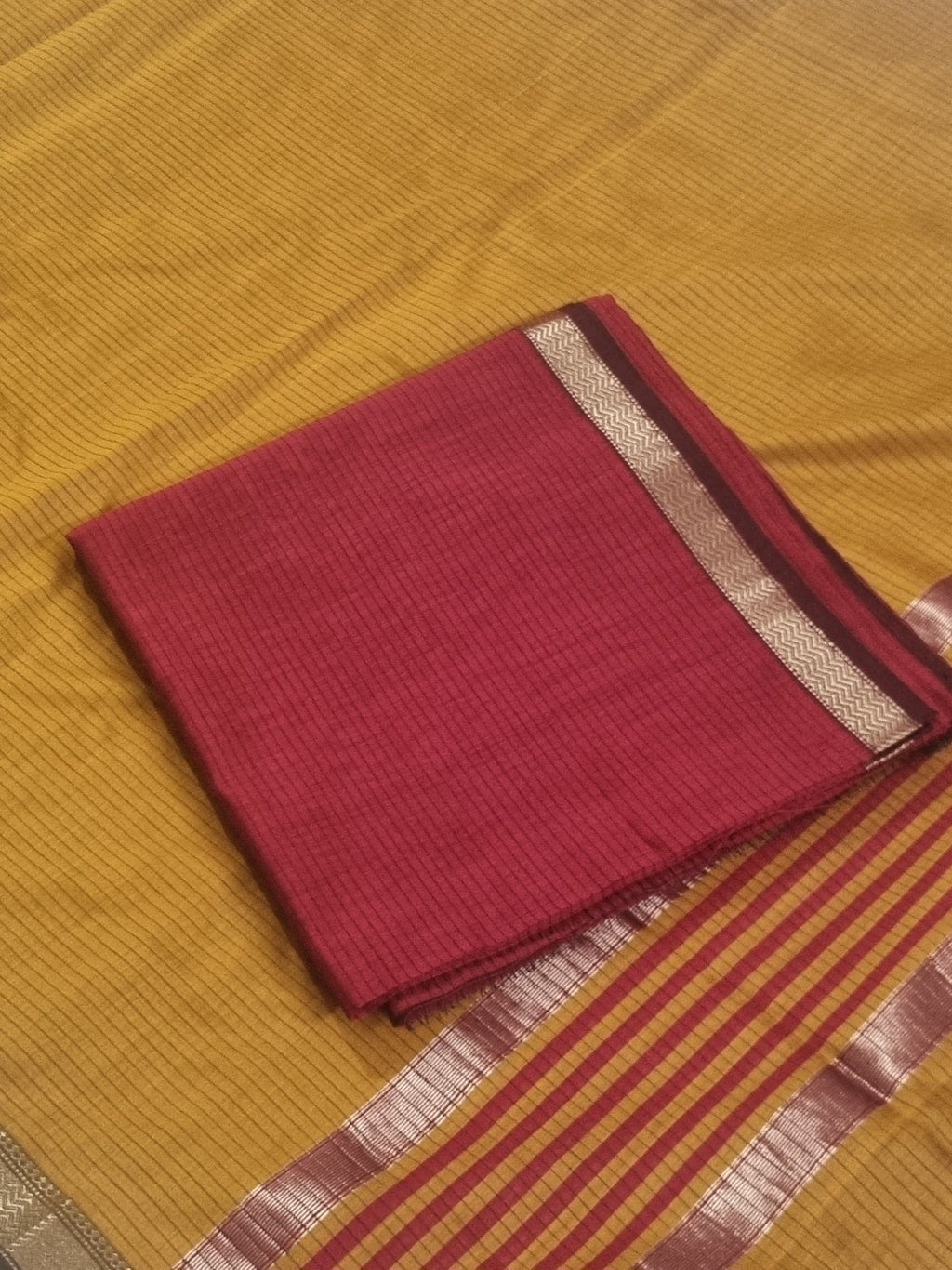 Maheshwari Silk Zari Suit Set Red Burnt Orange – Detail View