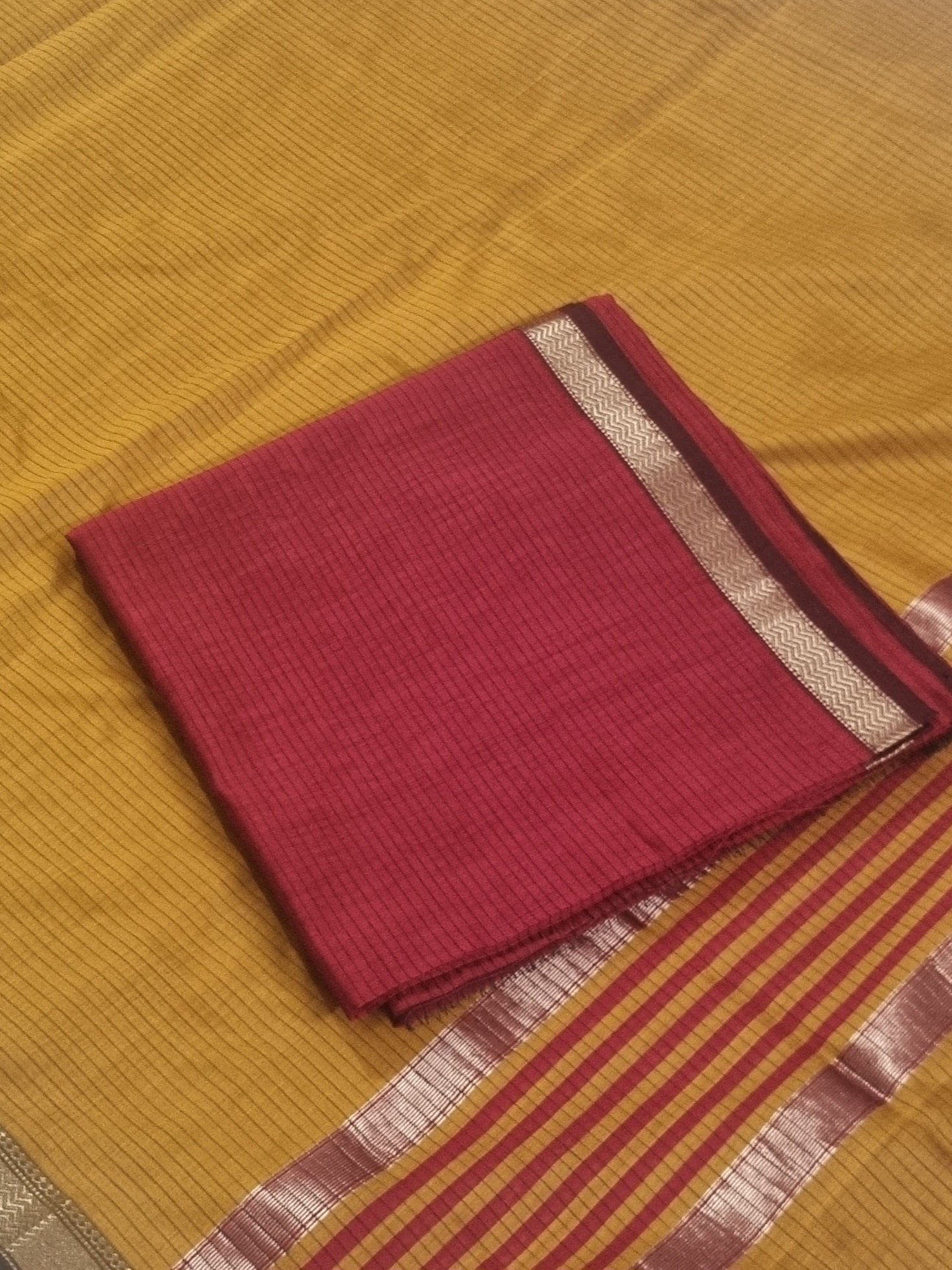 Maheshwari Silk Zari Suit Set Red Burnt Orange – Detail View