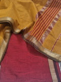 Red Burnt Orange Maheshwari Silk Zari Unstitched Suit Set – Front View