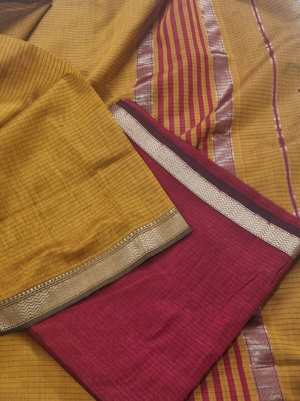 Maheshwari Silk Zari Unstitched Suit – Fabric and Zari Border Close-Up