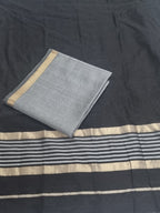 Maheshwari Silk Zari 2-Piece Suit Set Grey Black – Styled Flat Lay