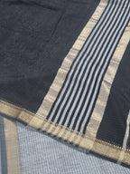 Grey Black Maheshwari Silk Suit Set – Dupatta Detail
