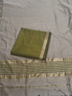 Maheshwari Silk Zari 2-Piece Suit Set Mehandi Green Slate Grey – Styled Flat Lay