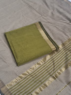 Mehandi Green Slate Grey Maheshwari Silk Zari Unstitched Suit Set – Side View