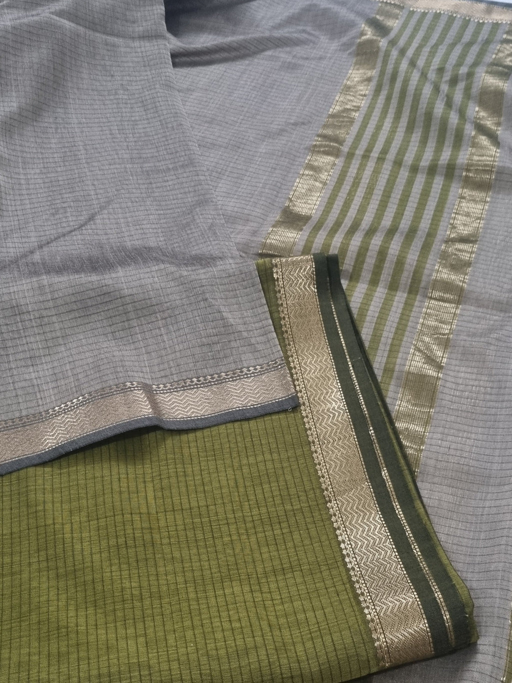 Maheshwari Silk Zari Unstitched Suit – Fabric and Zari Border Close-Up