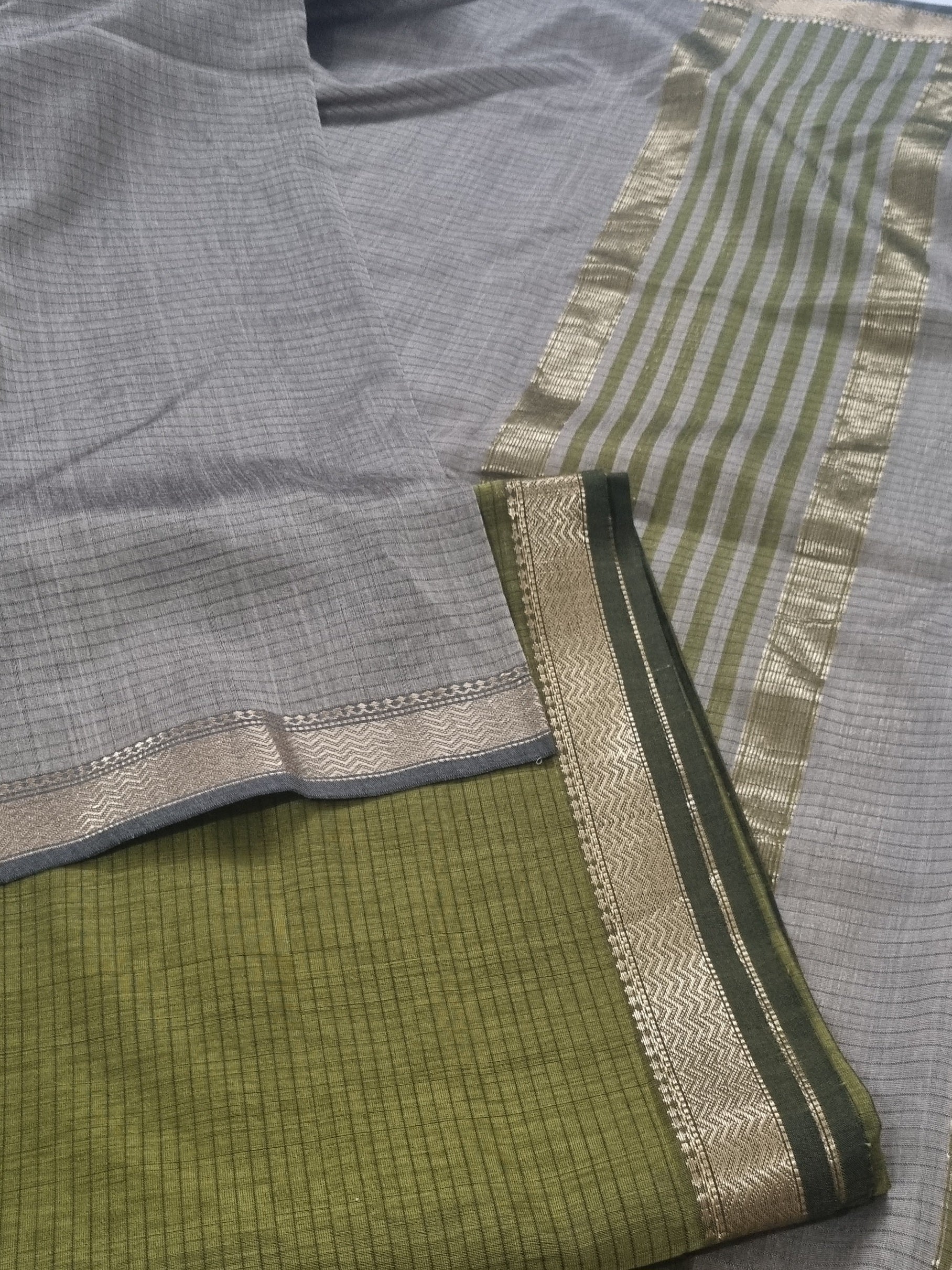 Maheshwari Silk Zari Unstitched Suit – Fabric and Zari Border Close-Up