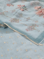 Close-up of green Kota Doria unstitched suit fabric – Banarasi booti weave and digital print dupatta