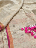 Unstitched Jamdani suit fabric set – 60 Lea linen in oatmeal and gold metallic weave