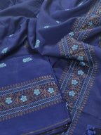 Handwoven Bengal Cotton Muslin Suit Fabric | Midnight Blue & Bronze Floral Bootis | 2-Pc Unstitched Set | Indian Handloom