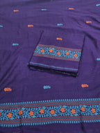 Handwoven Bengal Cotton Muslin Suit Fabric | Royal Purple & Orange Floral Bootis | 2-Pc Unstitched Set| Indian Handloom