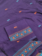 Handwoven Bengal Cotton Muslin Suit Fabric | Royal Purple & Orange Floral Bootis | 2-Pc Unstitched Set| Indian Handloom