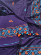 Handwoven Bengal Cotton Muslin Suit Fabric | Royal Purple & Orange Floral Bootis | 2-Pc Unstitched Set| Indian Handloom