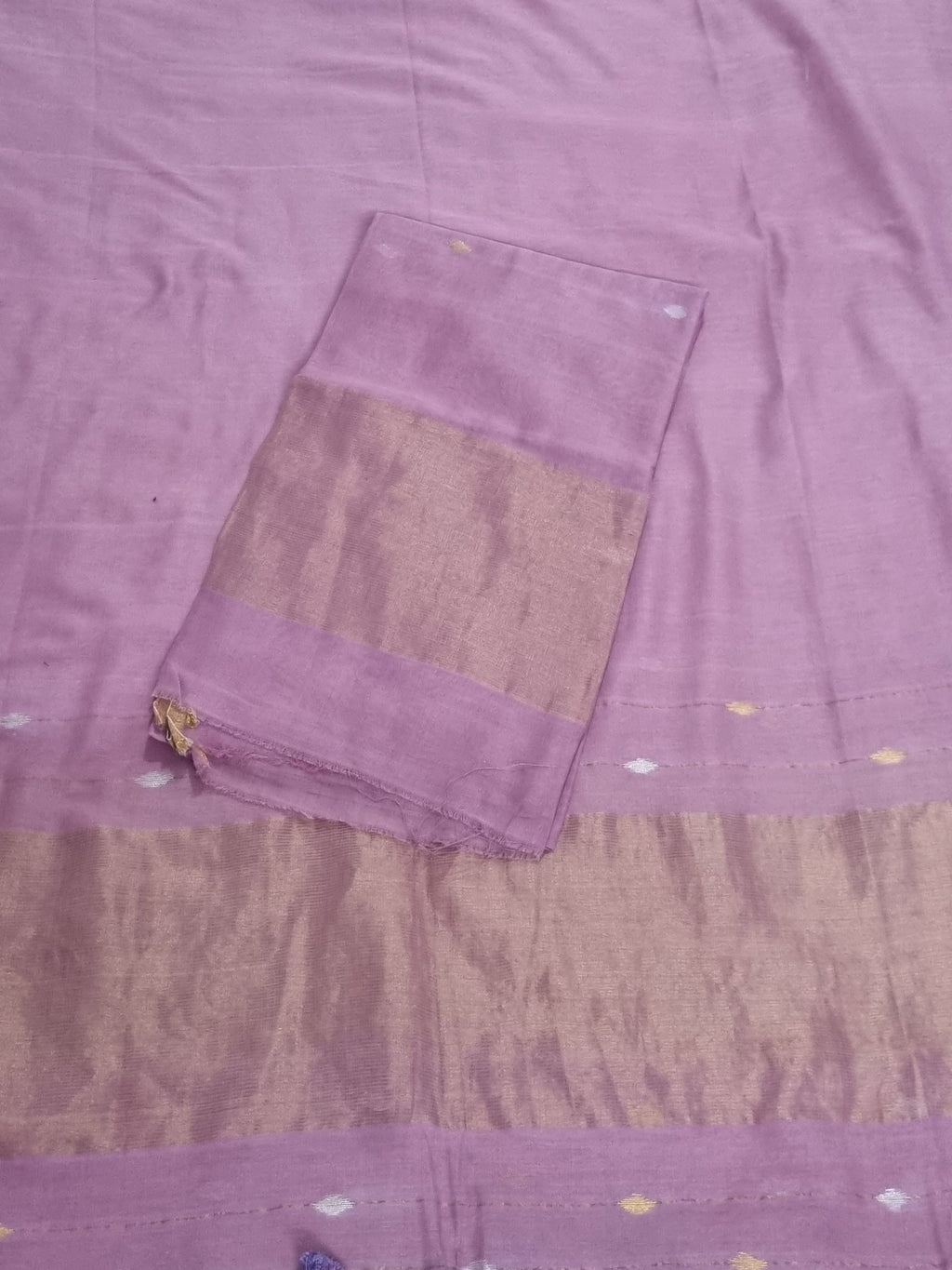 Handwoven Bengal Cotton Suit Fabric | Enchanted Lilac & Ganga-Jamuna Zari | 2-Pc Unstitched Set | Indian Handloom