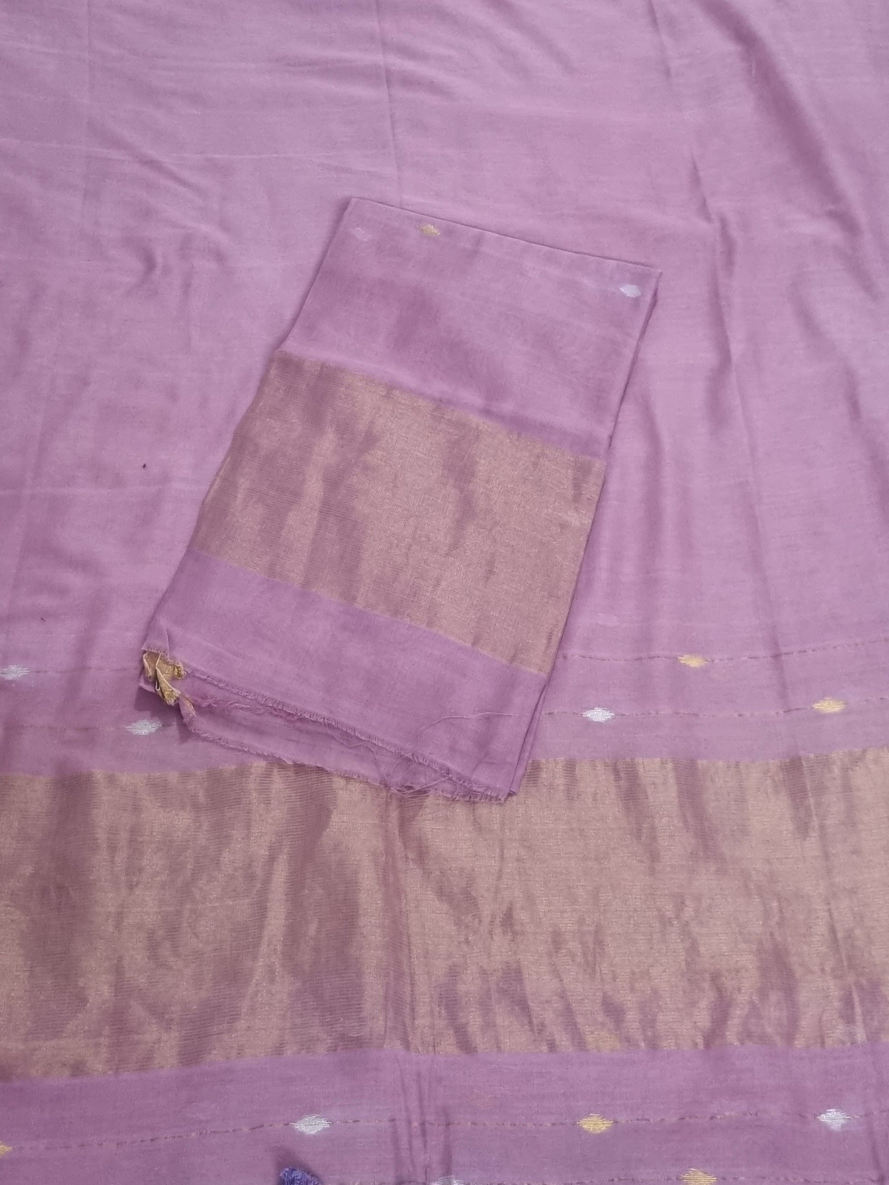 Handwoven Bengal Cotton Suit Fabric | Enchanted Lilac & Ganga-Jamuna Zari | 2-Pc Unstitched Set | Indian Handloom