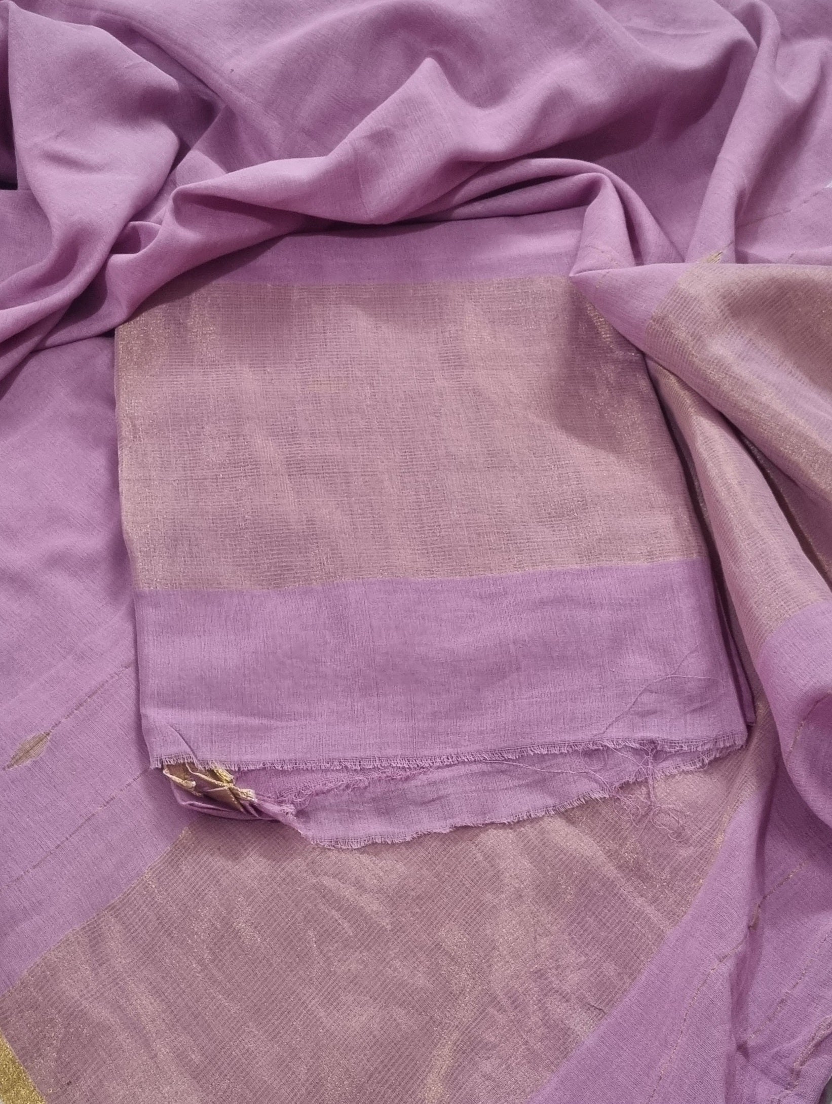 Handwoven Bengal Cotton Suit Fabric | Enchanted Lilac & Ganga-Jamuna Zari | 2-Pc Unstitched Set | Indian Handloom