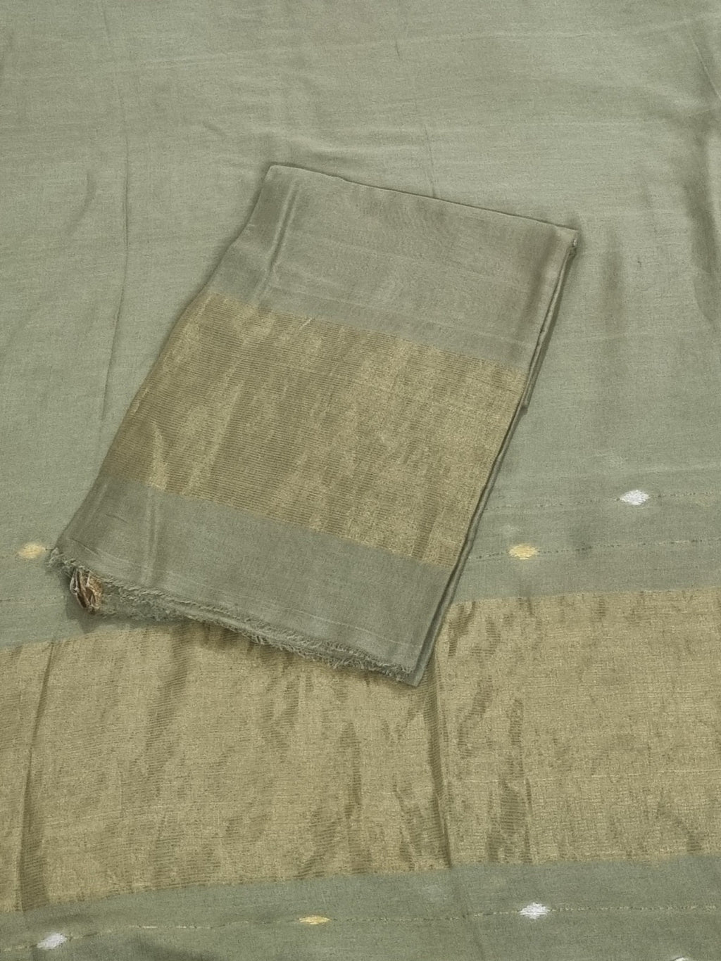 Handwoven Bengal Cotton Suit Fabric | Fern Green & Ganga-Jamuna Zari | 2-Pc Unstitched | Indian Handloom