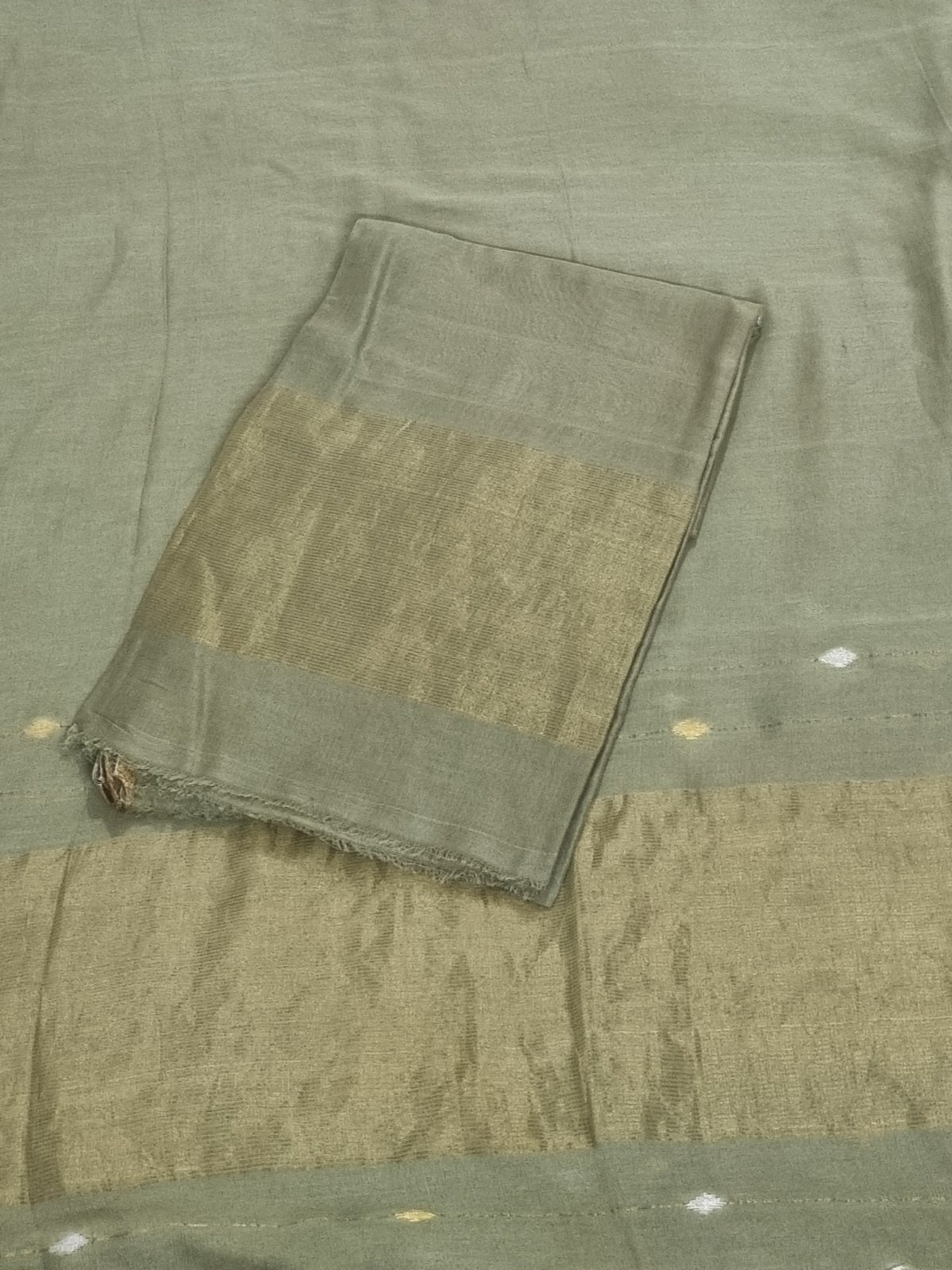 Handwoven Bengal Cotton Suit Fabric | Fern Green & Ganga-Jamuna Zari | 2-Pc Unstitched | Indian Handloom
