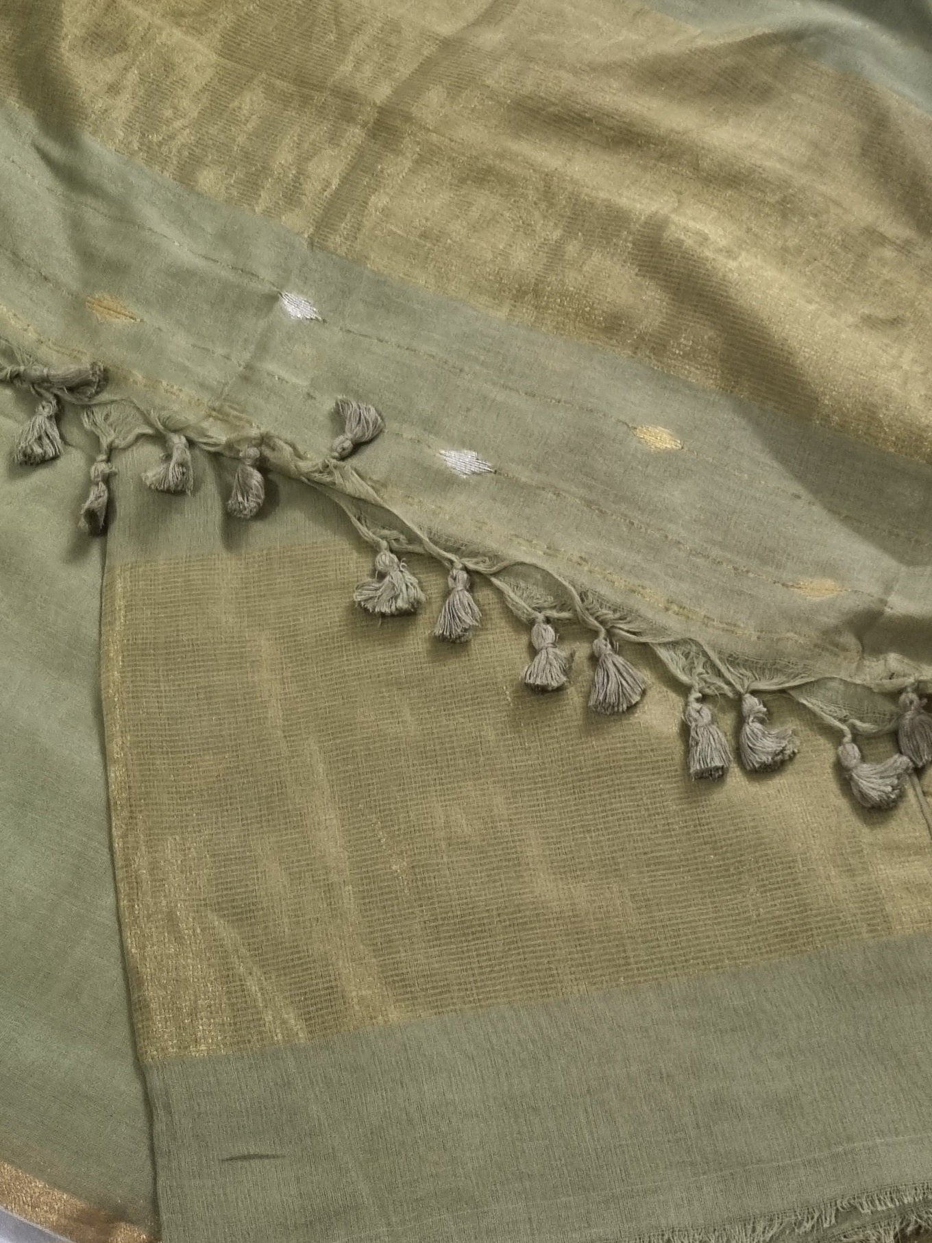 Handwoven Bengal Cotton Suit Fabric | Fern Green & Ganga-Jamuna Zari | 2-Pc Unstitched | Indian Handloom
