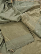 Handwoven Bengal Cotton Suit Fabric | Fern Green & Ganga-Jamuna Zari | 2-Pc Unstitched | Indian Handloom