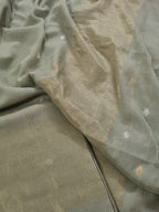 Handwoven Bengal Cotton Suit Fabric | Fern Green & Ganga-Jamuna Zari | 2-Pc Unstitched | Indian Handloom