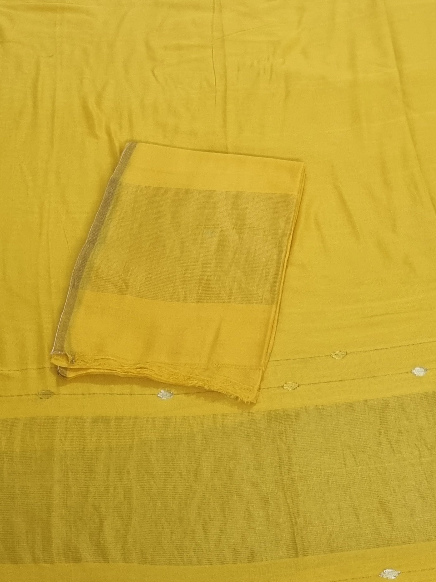 Handwoven Bengal Cotton Suit Fabric | Sunshine Yellow & Ganga-Jamuna Zari | 2-Pc Unstitched Set | Indian Handloom
