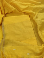 Handwoven Bengal Cotton Suit Fabric | Sunshine Yellow & Ganga-Jamuna Zari | 2-Pc Unstitched Set | Indian Handloom