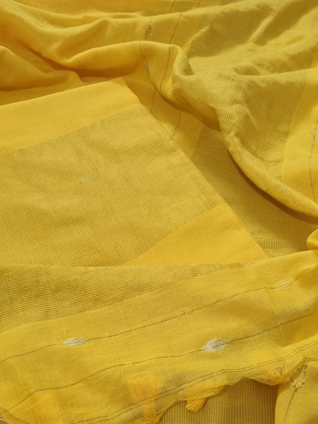 Handwoven Bengal Cotton Suit Fabric | Sunshine Yellow & Ganga-Jamuna Zari | 2-Pc Unstitched Set | Indian Handloom