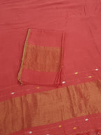 Handwoven Bengal Cotton Suit Fabric | Coral Rust & Ganga-Jamuna Zari | 2-Pc Unstitched Set | Indian Handloom