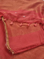 Handwoven Bengal Cotton Suit Fabric | Coral Rust & Ganga-Jamuna Zari | 2-Pc Unstitched Set | Indian Handloom