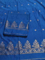 Handwoven Bengal Cotton Muslin Suit Fabric | Royal Blue & Gold Zari Bootis | 2-Pc Unstitched Set | Indian Handloom
