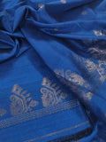 Handwoven Bengal Cotton Muslin Suit Fabric | Royal Blue & Gold Zari Bootis | 2-Pc Unstitched Set | Indian Handloom