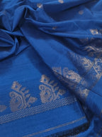 Handwoven Bengal Cotton Muslin Suit Fabric | Royal Blue & Gold Zari Bootis | 2-Pc Unstitched Set | Indian Handloom