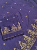 Royal Purple Bengal Cotton Muslin Unstitched Set – Gold Zari Booti Detail Close-Up