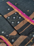 60 Lea Linen Jamdani suit fabric in black – close-up of woven silver and bronze star pattern