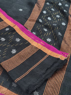 Indian handloom Jamdani 2-pc suit set in black – top and dupatta fabric with metallic star weave