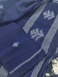 Handwoven 60 Lea linen unstitched suit fabric in deep indigo blue with all-over woven motifs – Indian handloom, 2-piece set