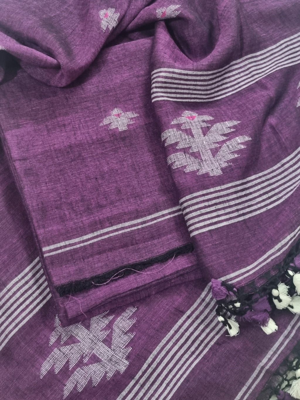 Handwoven linen 2-piece suit fabric in deep purple – traditional woven pattern, unstitched Indian handloom set