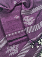 Handwoven linen 2-piece suit fabric in deep purple – traditional woven pattern, unstitched Indian handloom set