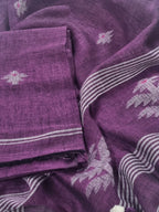 Deep purple 60 Lea linen Kurta Dupatta fabric – all-over woven motifs, handloom unstitched suit material
