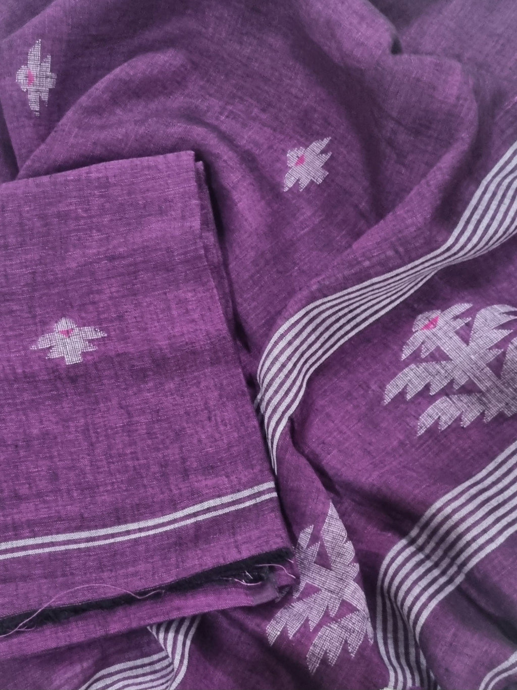 Deep purple handloom linen suit fabric with traditional woven motifs – Indian handloom, Kurta Dupatta set unstitched