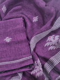 Deep purple handloom linen suit fabric with traditional woven motifs – Indian handloom, Kurta Dupatta set unstitched