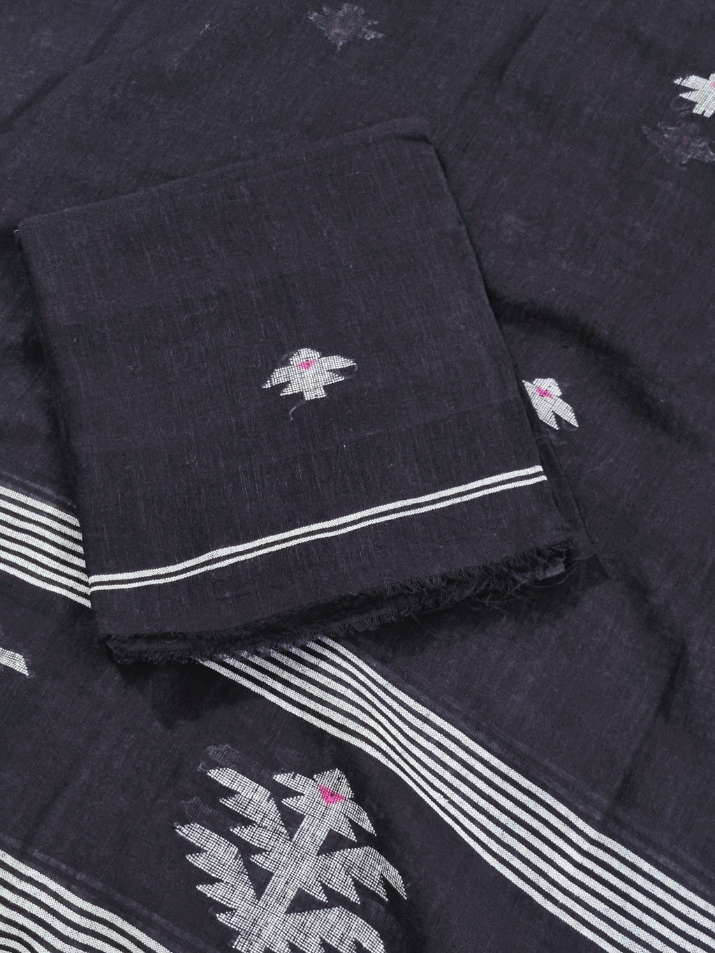 Unstitched black linen fabric with all-over woven pattern – Indian handloom 2-piece suit