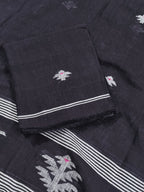 Unstitched black linen fabric with all-over woven pattern – Indian handloom 2-piece suit