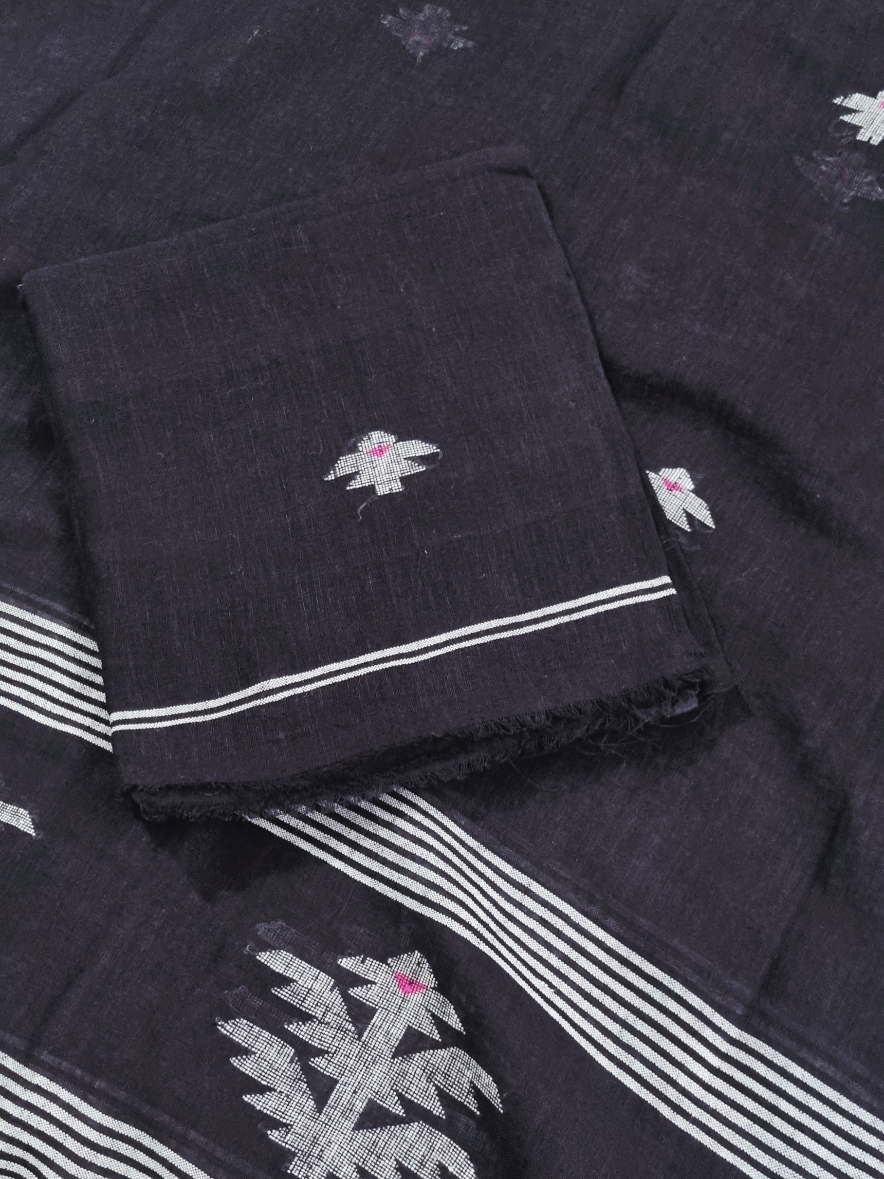 Unstitched black linen fabric with all-over woven pattern – Indian handloom 2-piece suit