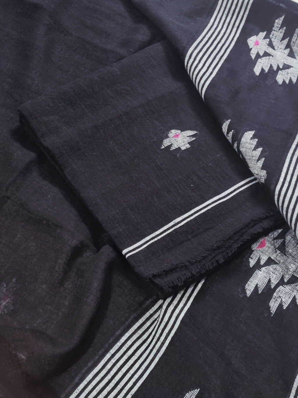 60 Lea black linen handwoven fabric – woven motif detail for unstitched suit