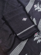 60 Lea black linen handwoven fabric – woven motif detail for unstitched suit