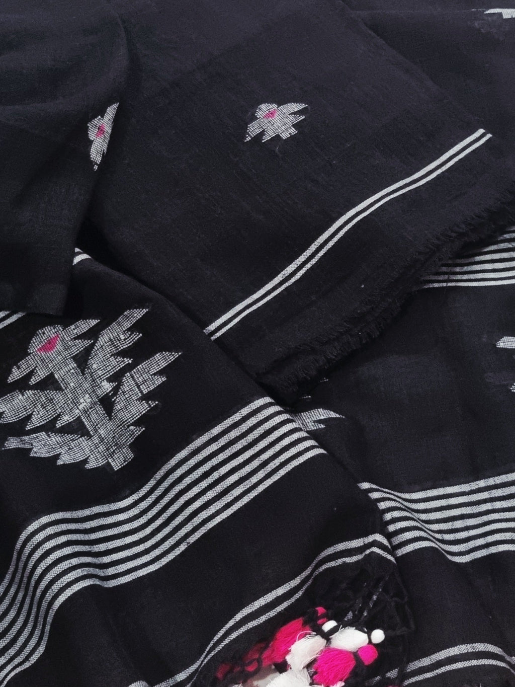 Premium black handloom linen suit fabric – 2-piece unstitched set with woven motifs