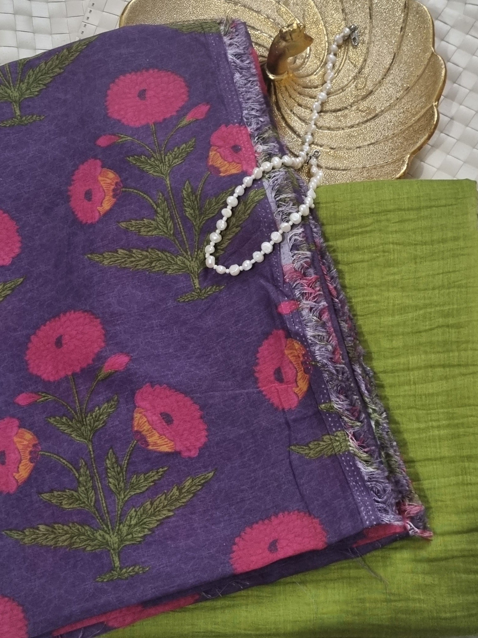 Detail of Malai Chanderi Silk Top Fabric in Purple - 2.5 Mts Unstitched | Tantuvanacrafts