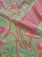 Handwoven Bengal Muslin Jamdani Suit Fabric | Soft Mint Green & Multicolor Floral | 2-Pc Unstitched Set | Indian Handloom
